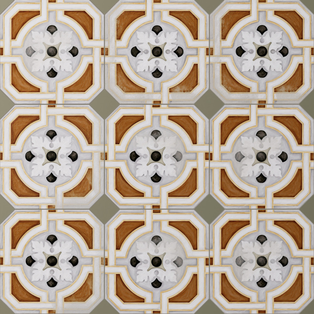 Vaudeville Octagon Deco Zimer with Taco Oliva 7-7/8 in. x 7-7/8 in. Porcelain Floor and Wall Tile