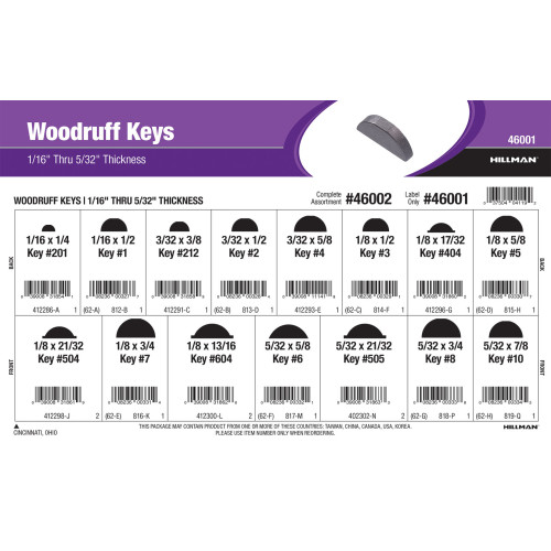 Woodruff Keys Assortment (1/16