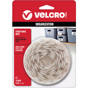 Sticky Back Hook and Loop Dots, 5/8 in Dots, White, 75 Count