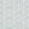 Geometric wallpaper swatch, flat and close-up; pale blue-gray and white diamond lattice with diagonal hatch lines repeating across the surface, shown under even, diffuse lighting.
