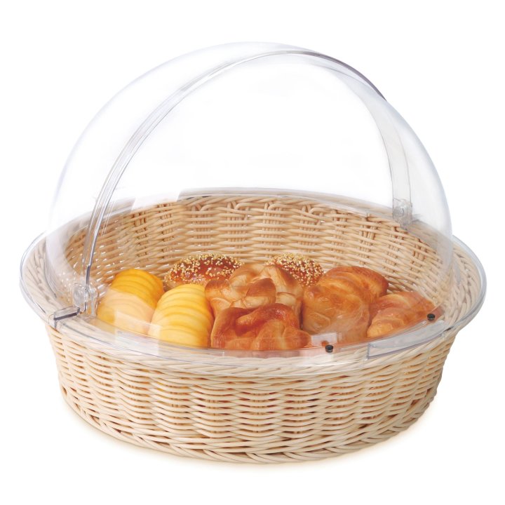 Tapa superior de policarbonato transparente de 41.5 x 32.5 cm para cesta redonda tipo buffet