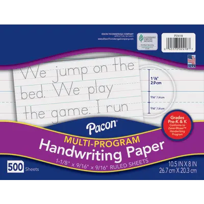 Pacon  Multi-Program Handwriting Paper, Zaner-Bloser Grades Pre-K & K, 1-1/8 in x 9/16 in x 9/16 in ruled 10-1/2