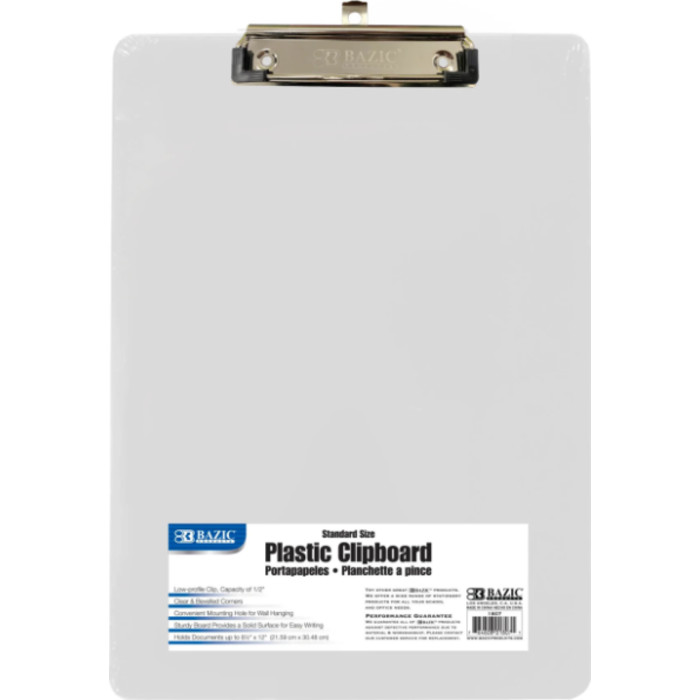 Clear Plastic Clipboard with Low-Profile Clip, Standard Size