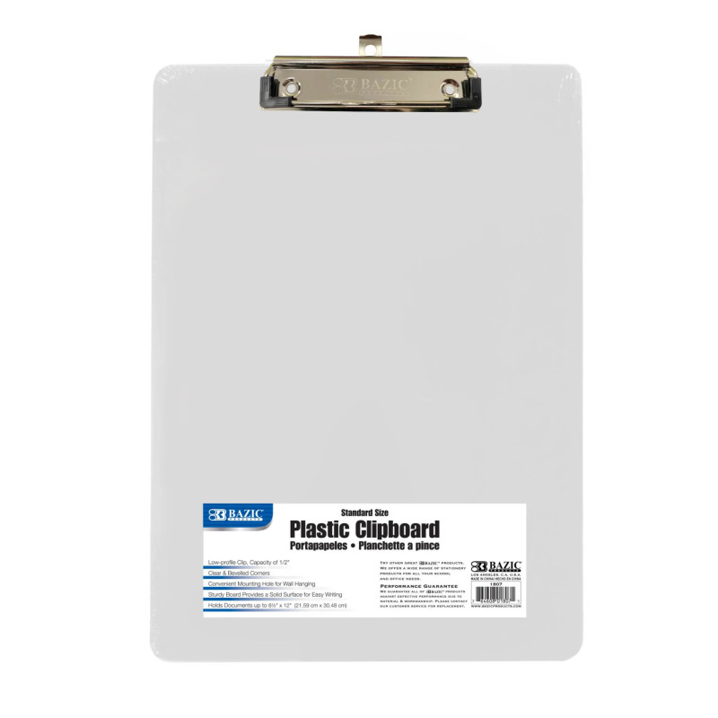 Clear Plastic Clipboard with Low-Profile Clip, Standard Size