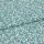 Woven teal upholstery fabric with irregular white abstract print; folded along a seam, lying flat; close-up studio view showing texture and weave.