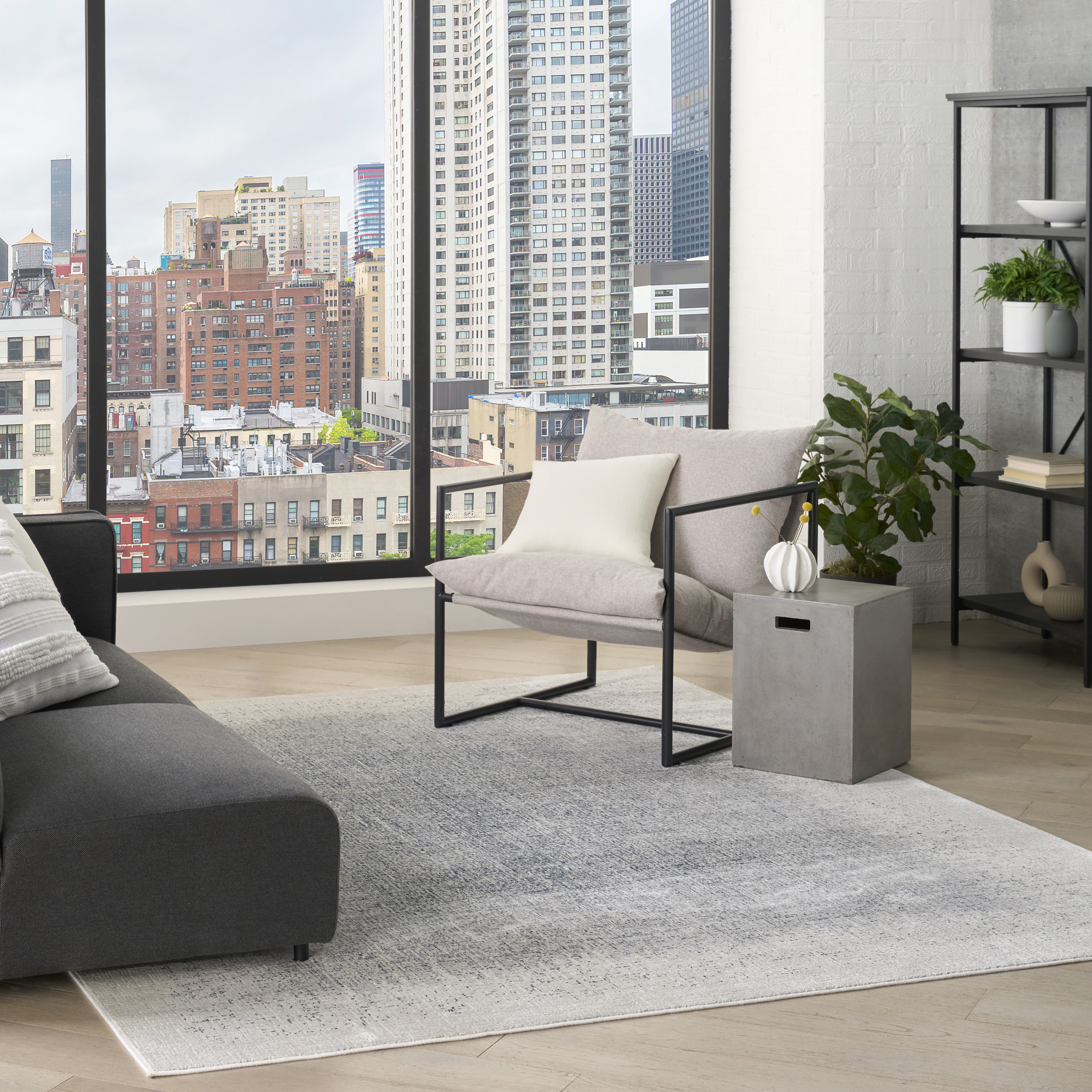 DKNY Grand Street 6' x 9' Ivory Blue Modern Indoor Rug