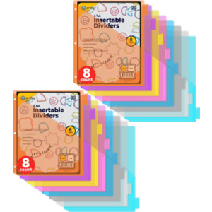Pocket Binder Dividers with 8 Insertable Color Tabs, 2 Packs