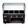 60-inch 120-volt four-well 2-Series deluxe hot-food station with walnut woodgrain base, storage compartment and buffet-style breath guard