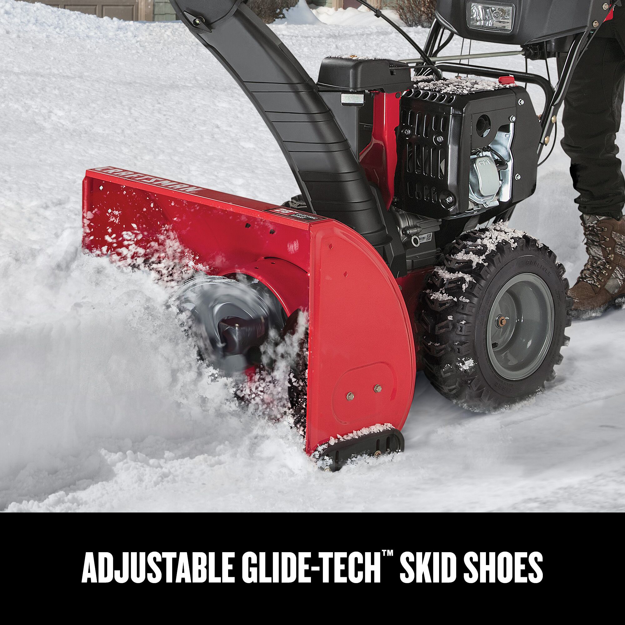 CRAFTSMAN 28-in 357cc Electric Start Three-Stage Snow Blower focused in on glide-tech skid shoes