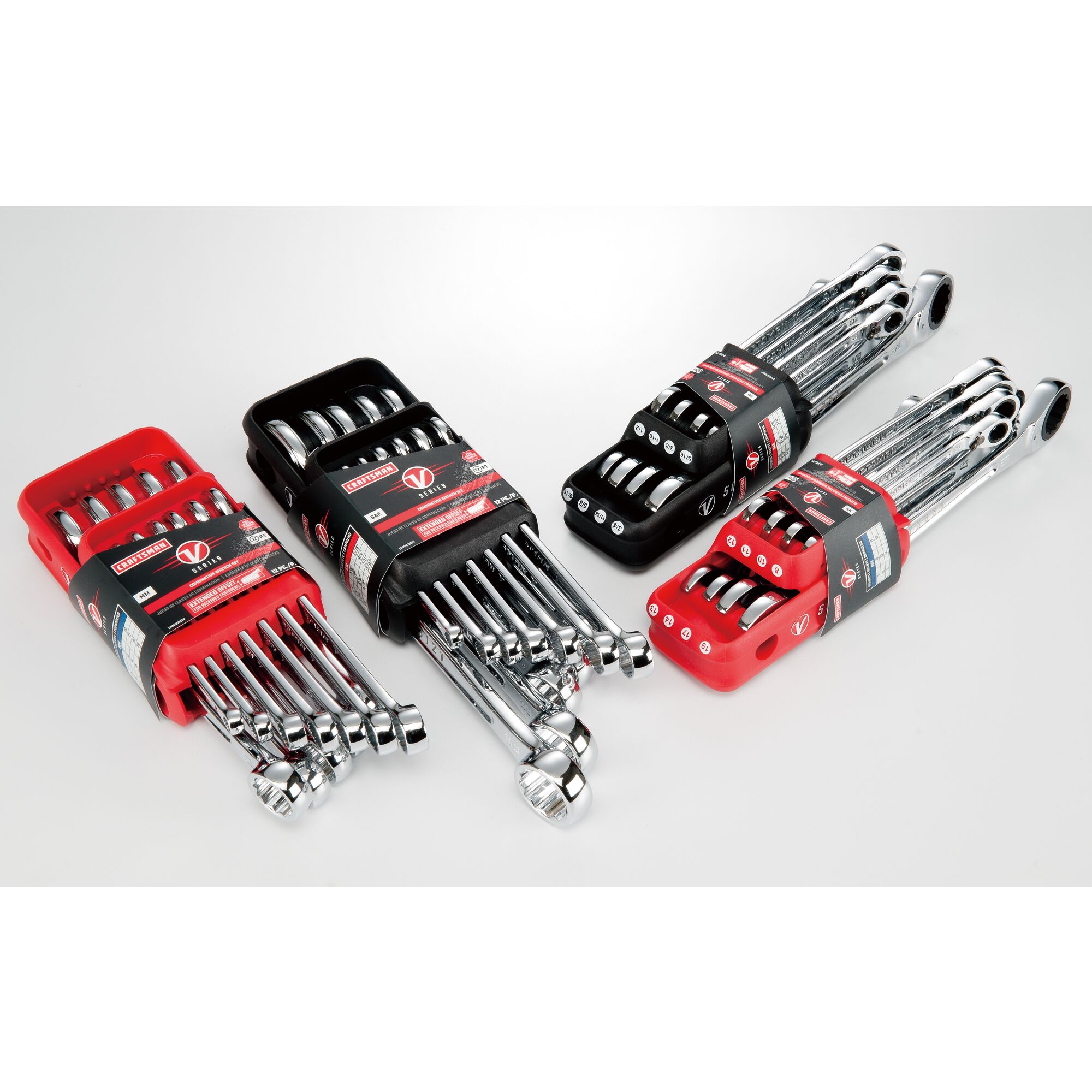 Craftsman V-Series SAE and MM Wrenches in packaging on silver background