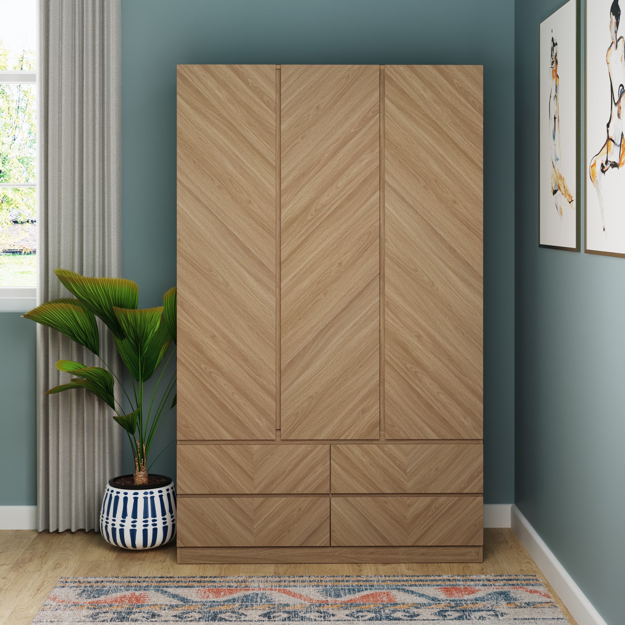 Catania 3 Door 4 Drawer Wardrobe Euro Oak - Picture 1 of 7