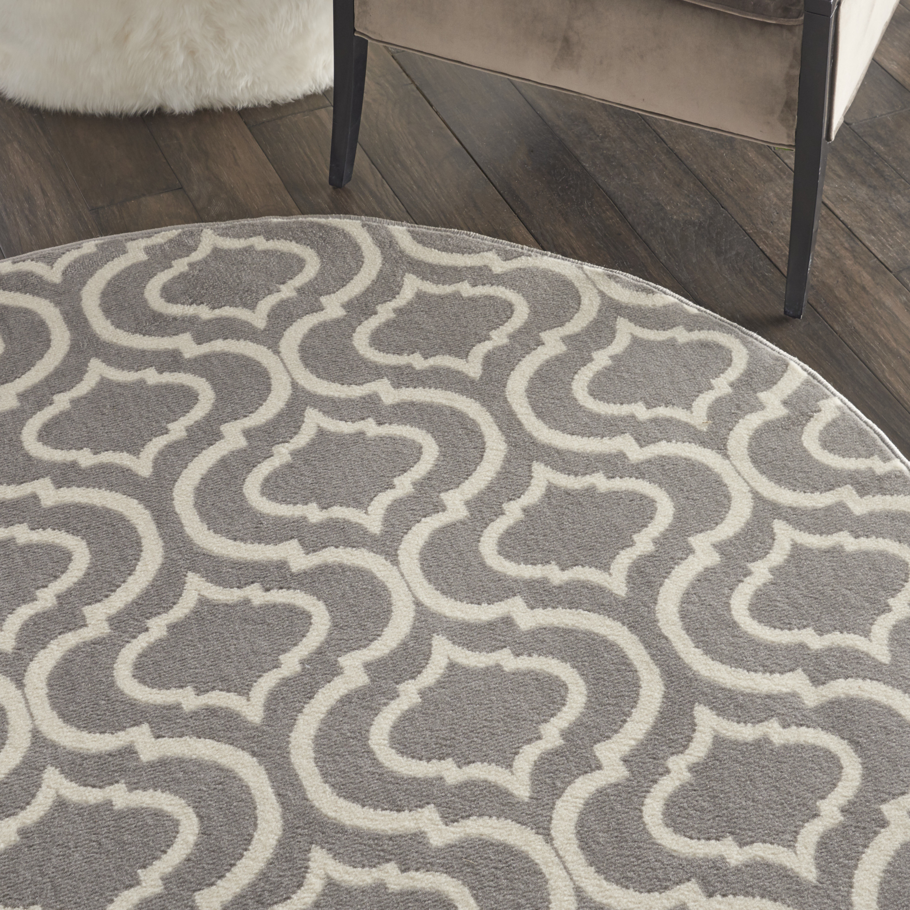 Nourison Jubilant 5'3" x Round Grey Contemporary Indoor Rug