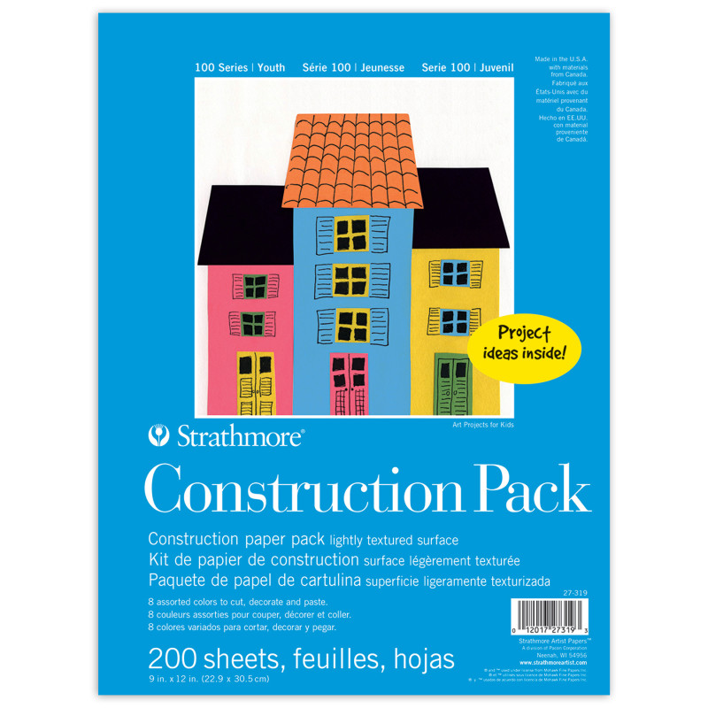 100 Series Construction Paper Bulk Pack, Assorted Colors, 9X12 in, 200 Sheets