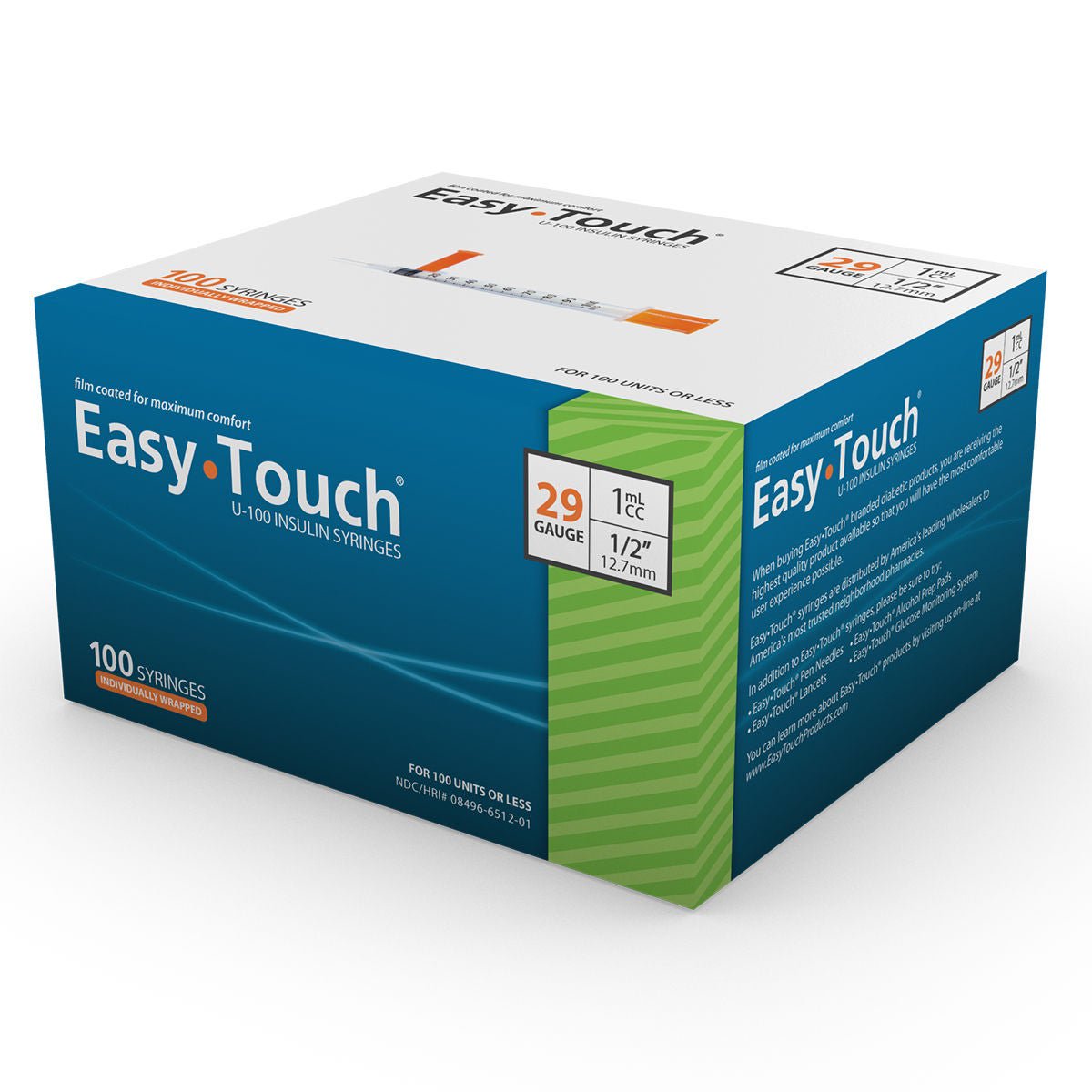 MHC Medical SYRINGE/NDL, EASYTOUCH INSLN GRN 1CC 29GX1/2" (100/BX 5BX/CS