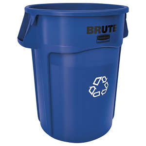 Rubbermaid Commercial, VENTED BRUTE®, Recycling, 44 gal, Resin, Blue, Round, Receptacle
