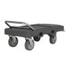 Flatbed utility dolly in dark gray with 6” pneumatic wheels, straps and chrome-plated handle