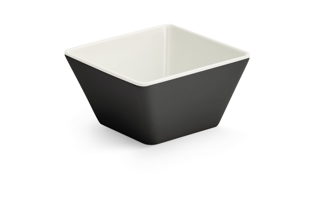 Extra-small square melamine cubic display bowl in black