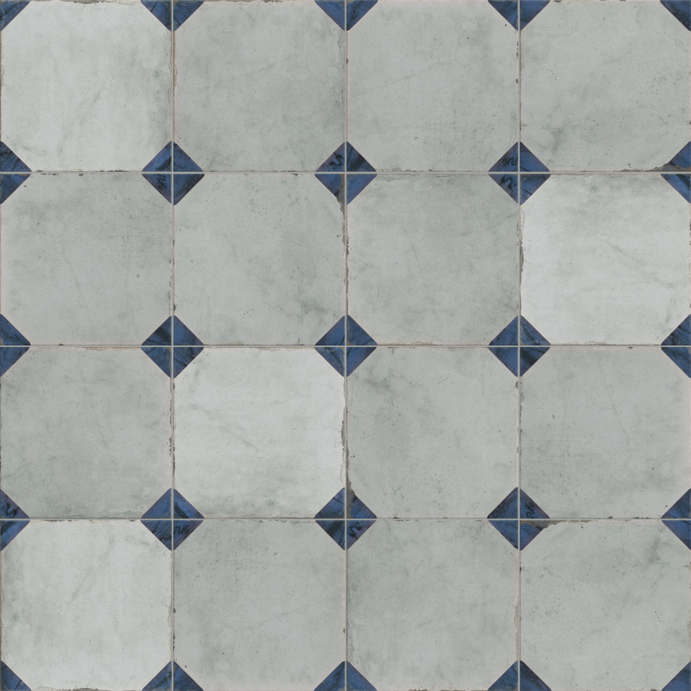 Renaissance Deco Indigo Corner 7.88x7.88 Square Porcelain Floor and Wall Digital Pattern