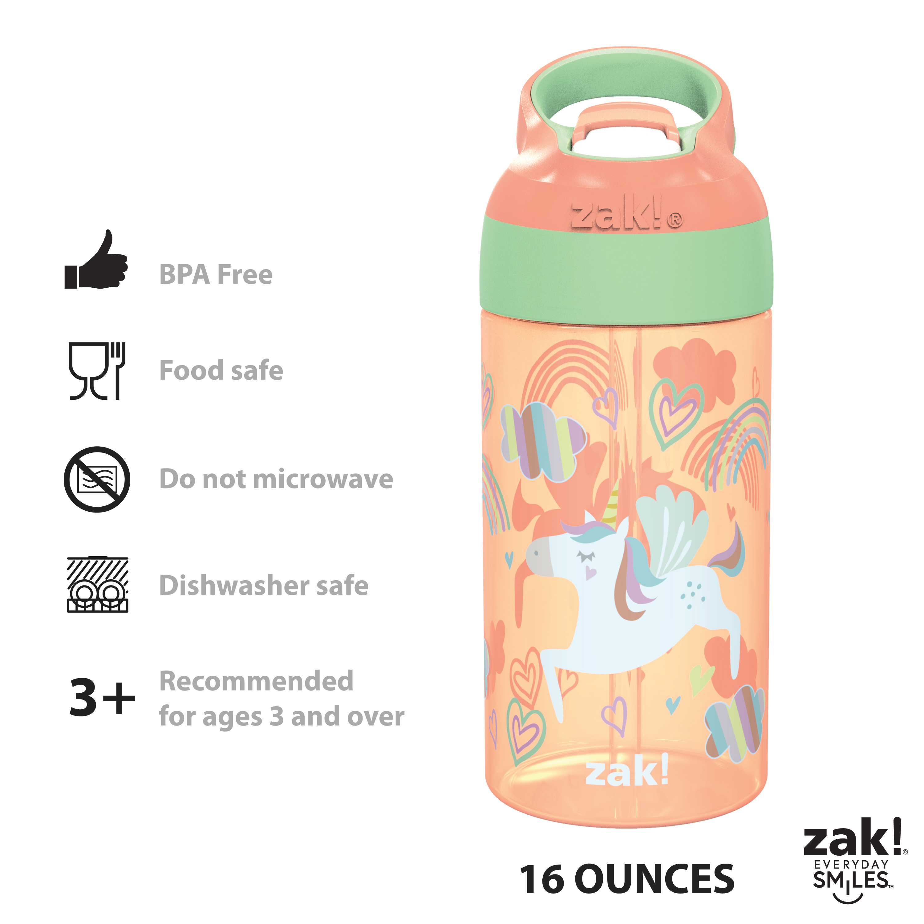 Zak Hydration 16 ounce Water Bottle, Camo Dinosaurs and Unicorns, 2-piece set slideshow image 10