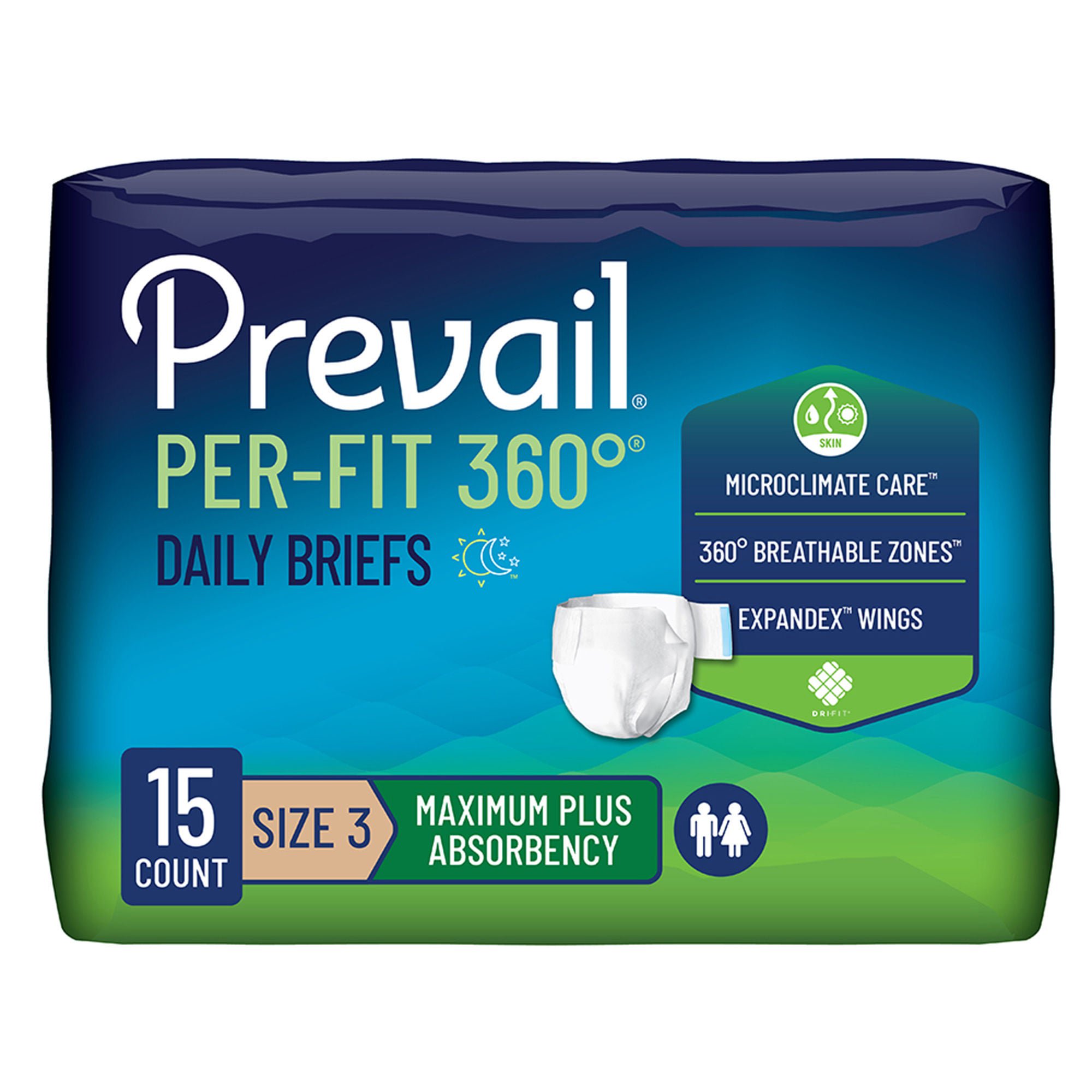 Prevail® Per-Fit 360°™ Daily Briefs, Maximum Plus, Size 3