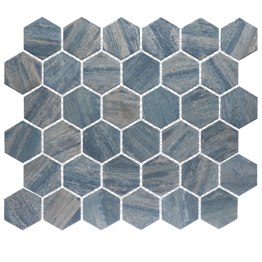 Sample – Cassis 2″ Hex Blue Porcelain Mosaic Tile