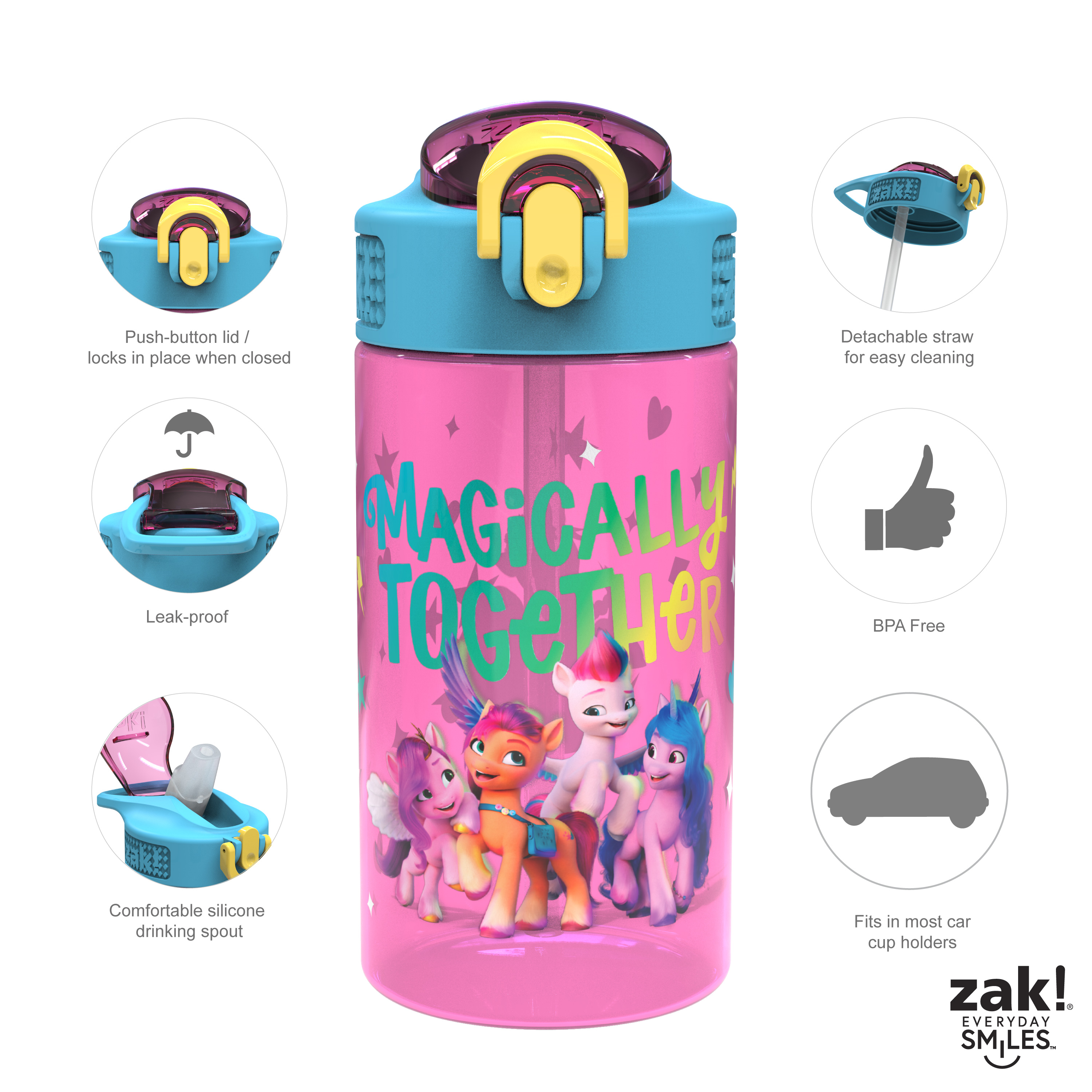 My Little Pony 16 ounce Reusable Plastic Water Bottle with Straw, Magically Together, 2-piece set slideshow image 8