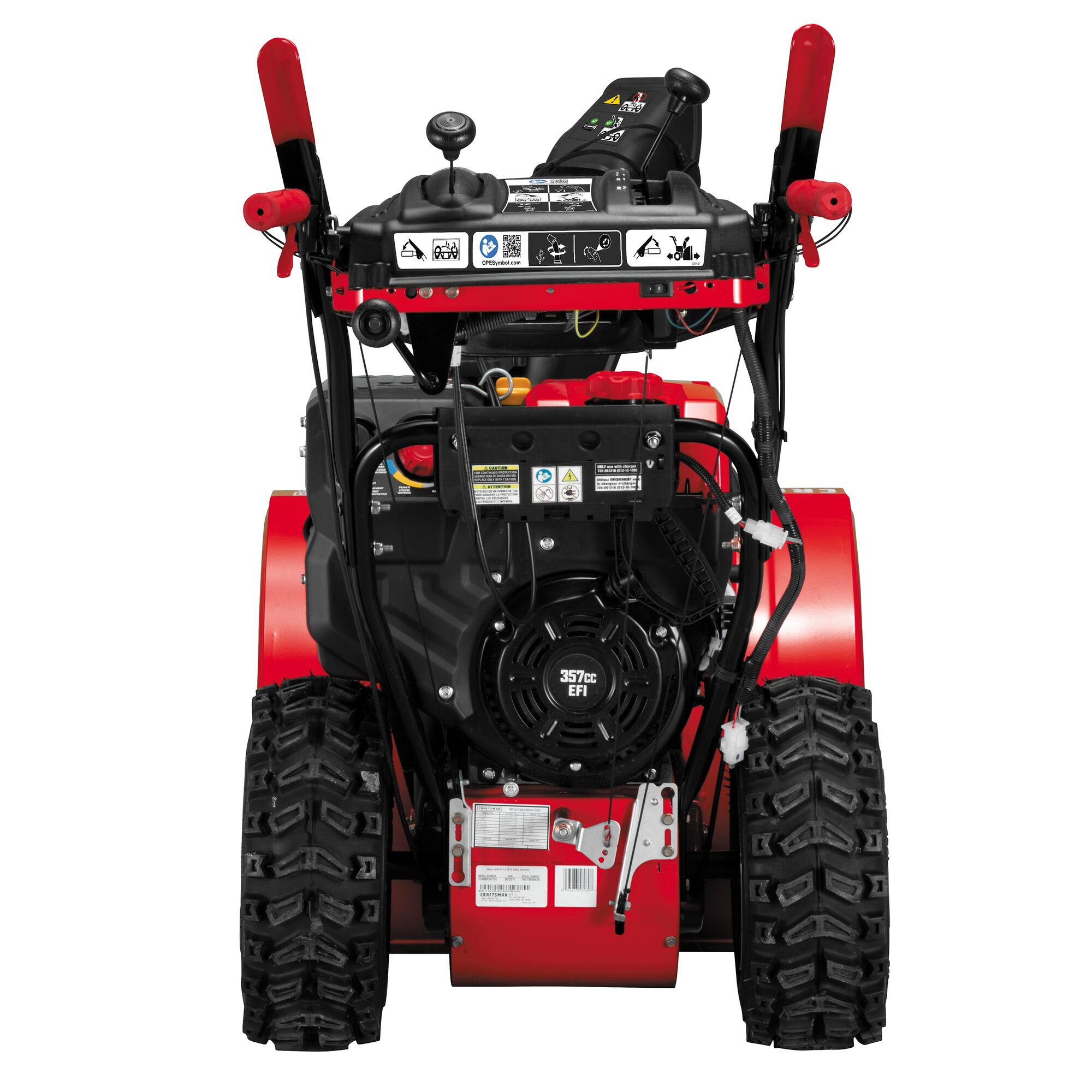 Profile of 28 inch 357CC two stage self propelled gas snow blower with E F I and E G O V engine.