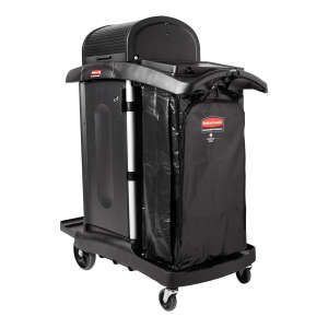 Rubbermaid Commercial, EXECUTIVE JANITORIAL CLEANING CART WITH DOORS AND HOOD – HIGH SECURITY, BLACK