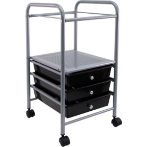 Slim-Profile Mobile File Cart with 3 Drawers, Black and Silver, Rolling Storage Organizer