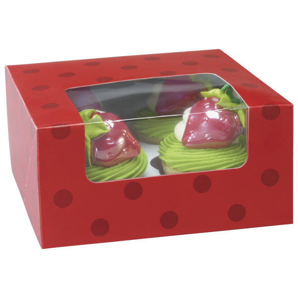Red with Dots 4 Count Cupcake Cake Box