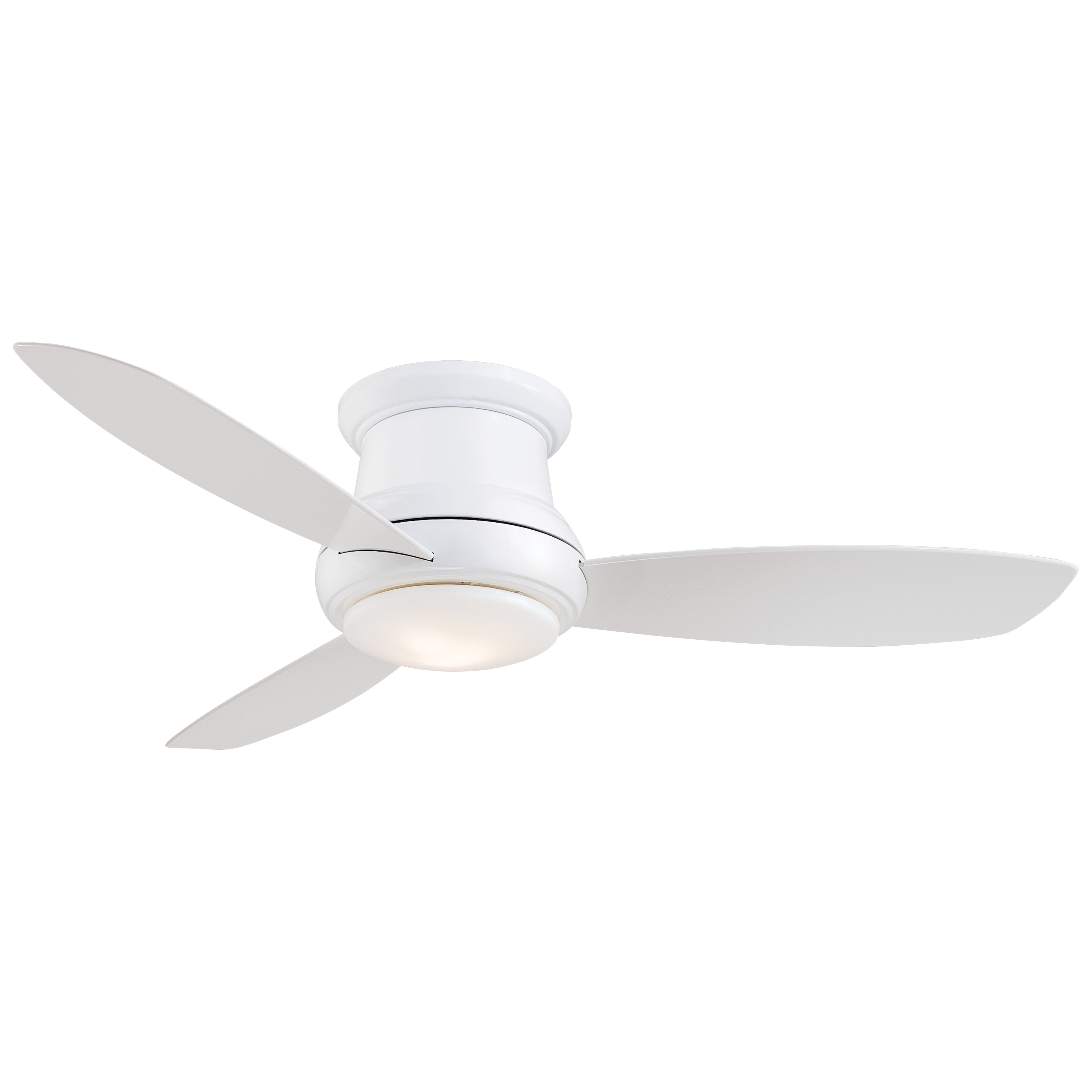 The Concept II combines efficient cooling with bright LED illumination in a low-profile design perfect for rooms with standard ceiling heights. Its clean white finish and etched glass shade deliver versatile style. - alternate view