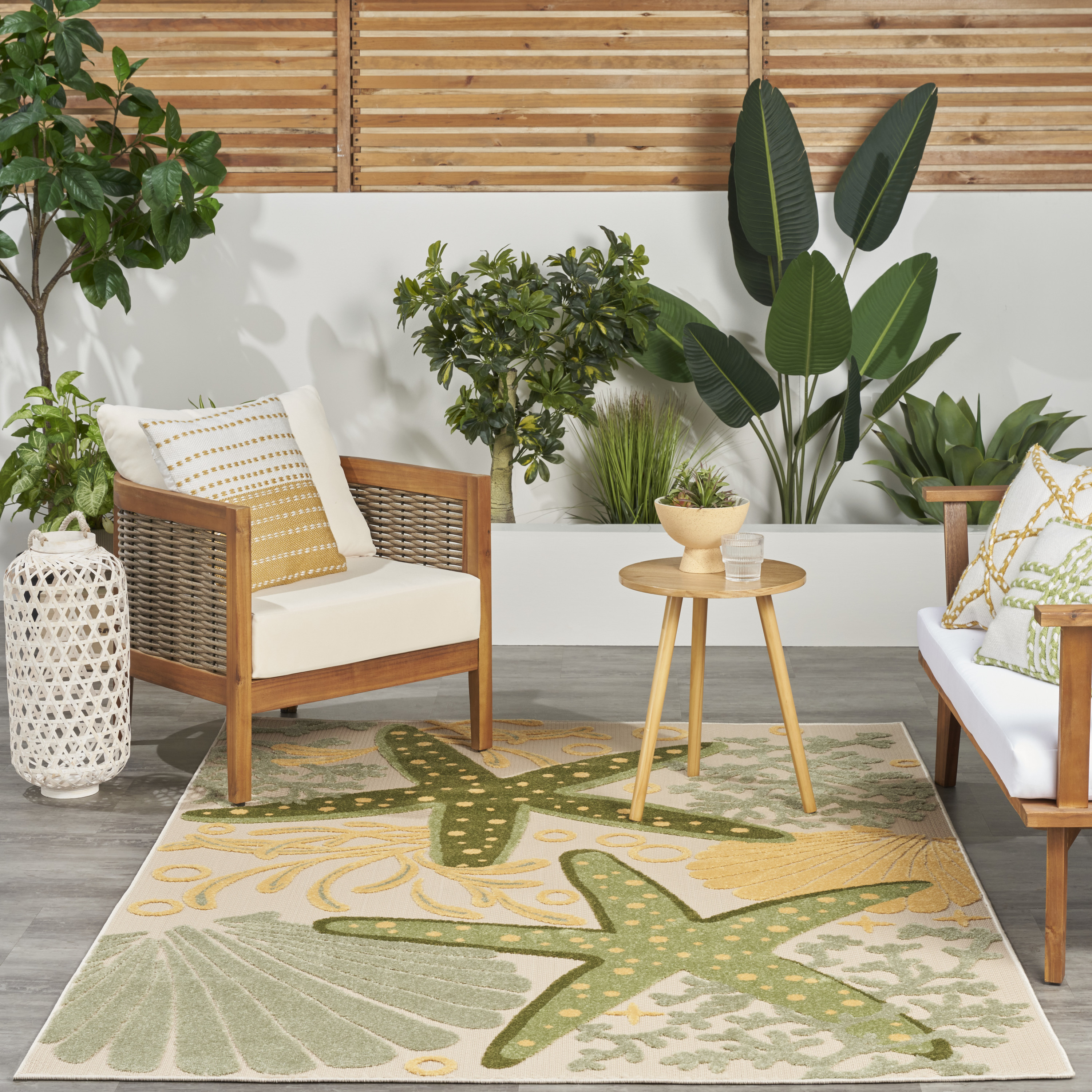 Nourison Aloha 5'3" x 7'5" Green Yellow Outdoor Rug