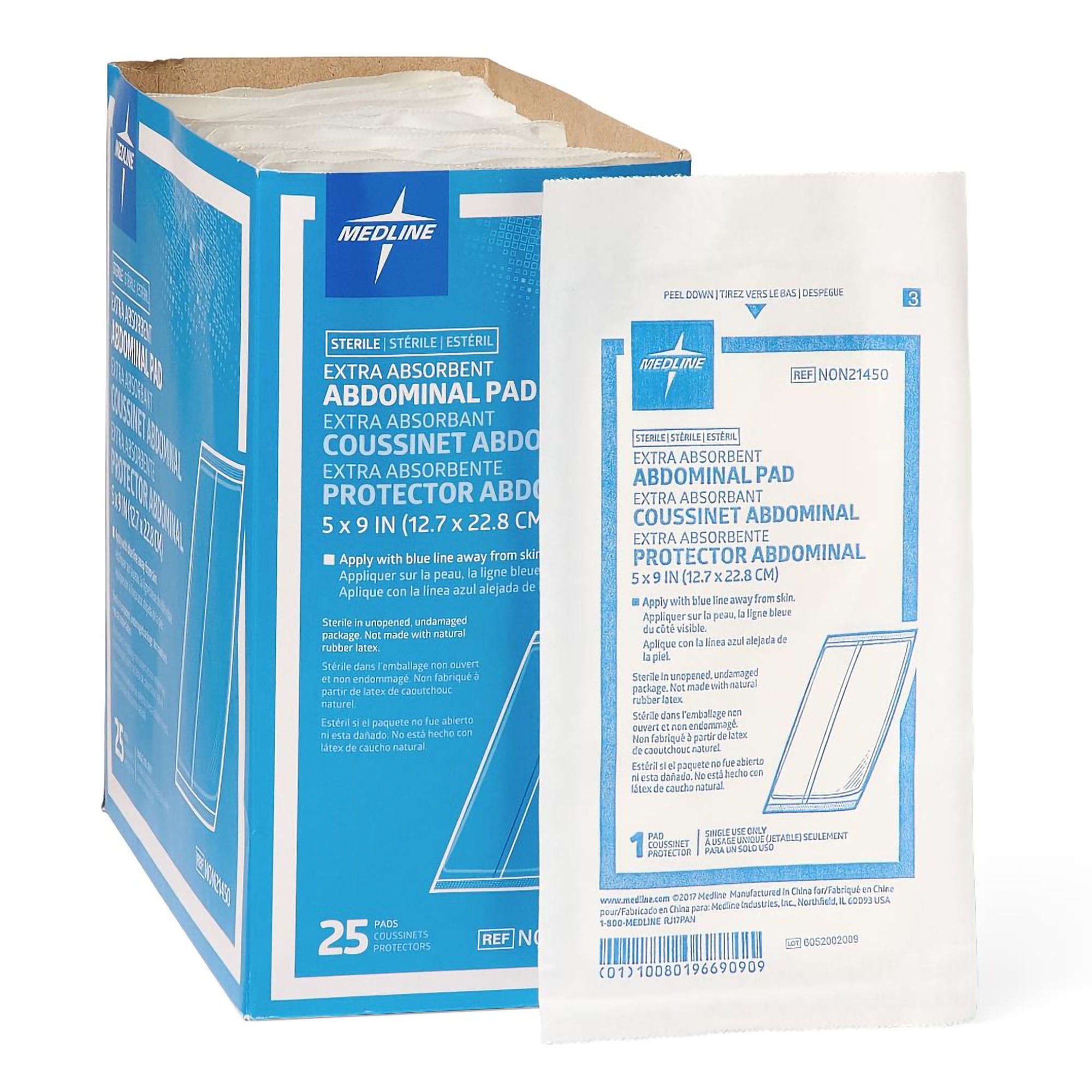 Medline PAD, ABDOMINAL STR 5"X9" (25/BX 16BX/CS)