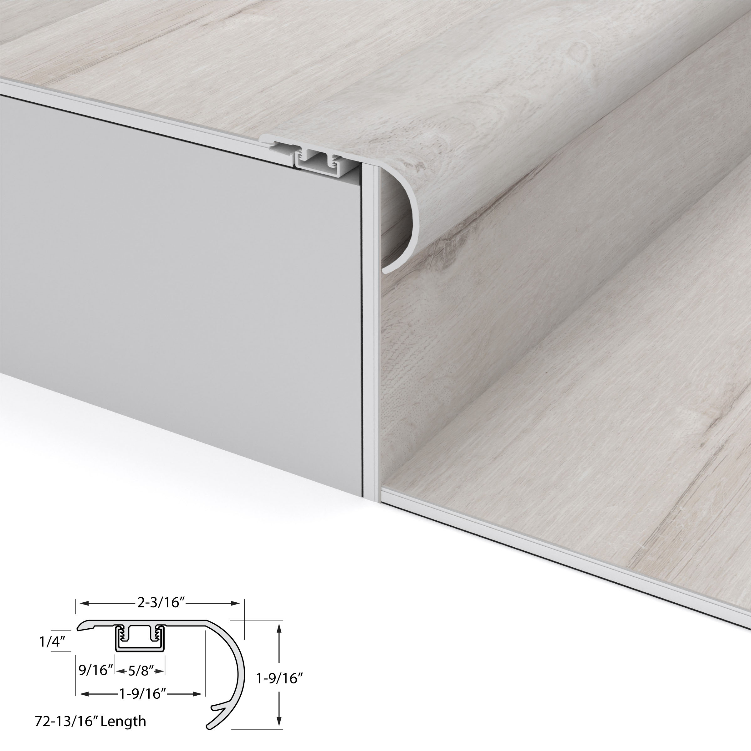 White Aspen Cali Vinyl Stair Nosing Overlap view 4