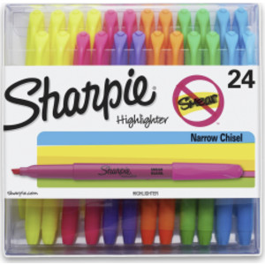 Pocket Chisel Tip Highlighters, Assorted Colors, 24 Count