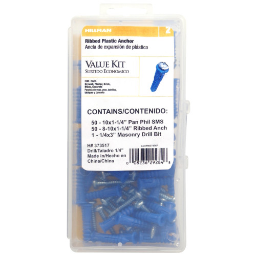 Blue Ribbed Plastic Anchor Kit #8-10-12 x 1-1/4
