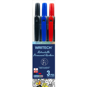 Retractable Permanent Markers, Assorted Colors, Fine Point, 3-Pack