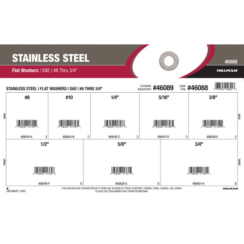 Stainless Steel SAE Flat Washers Assortment (#8 thru 3/4