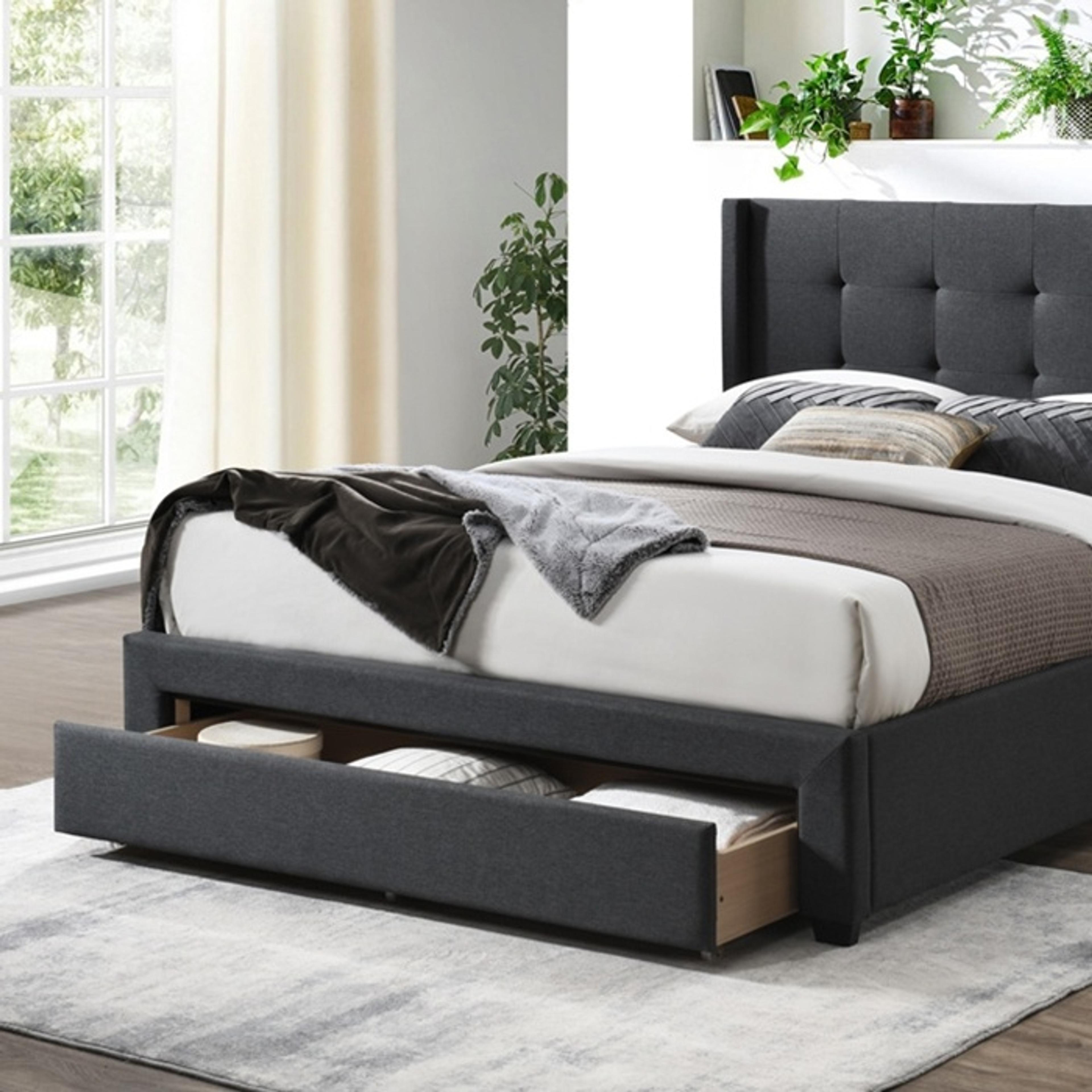 Lifestyle image of the Jordan Bed Frame, Drawer Base, Charcoal from Forty Winks