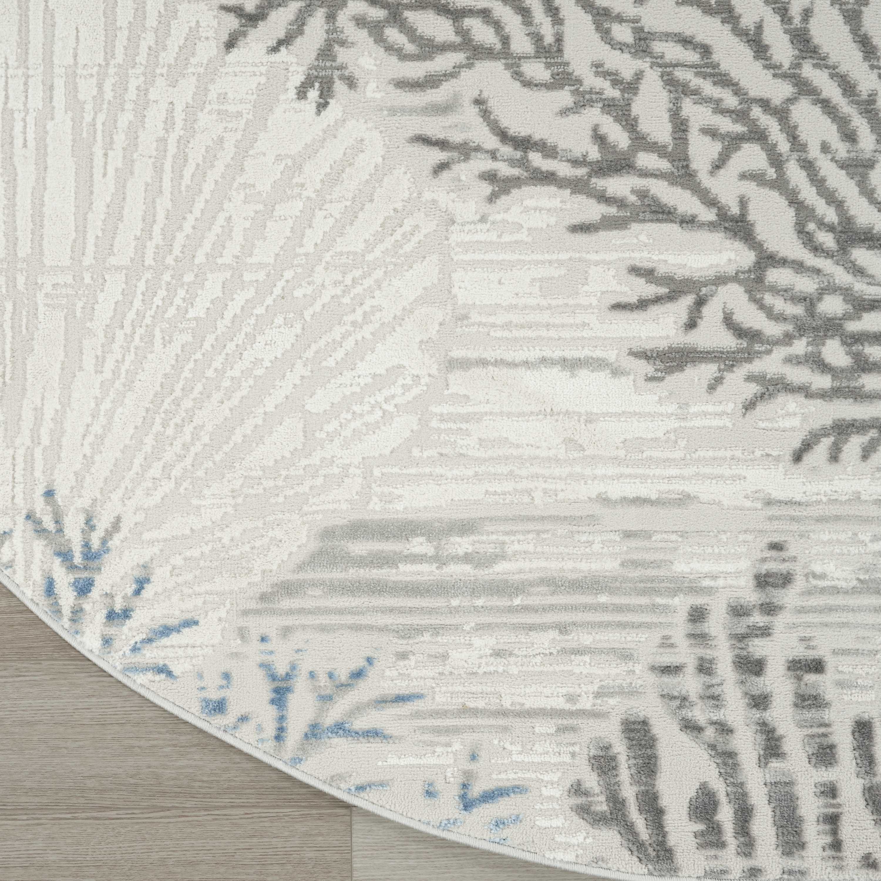 Nourison Seaside 5'3" x Round Ivory Grey Blue Coastal, Nautical & Beach Indoor Rug