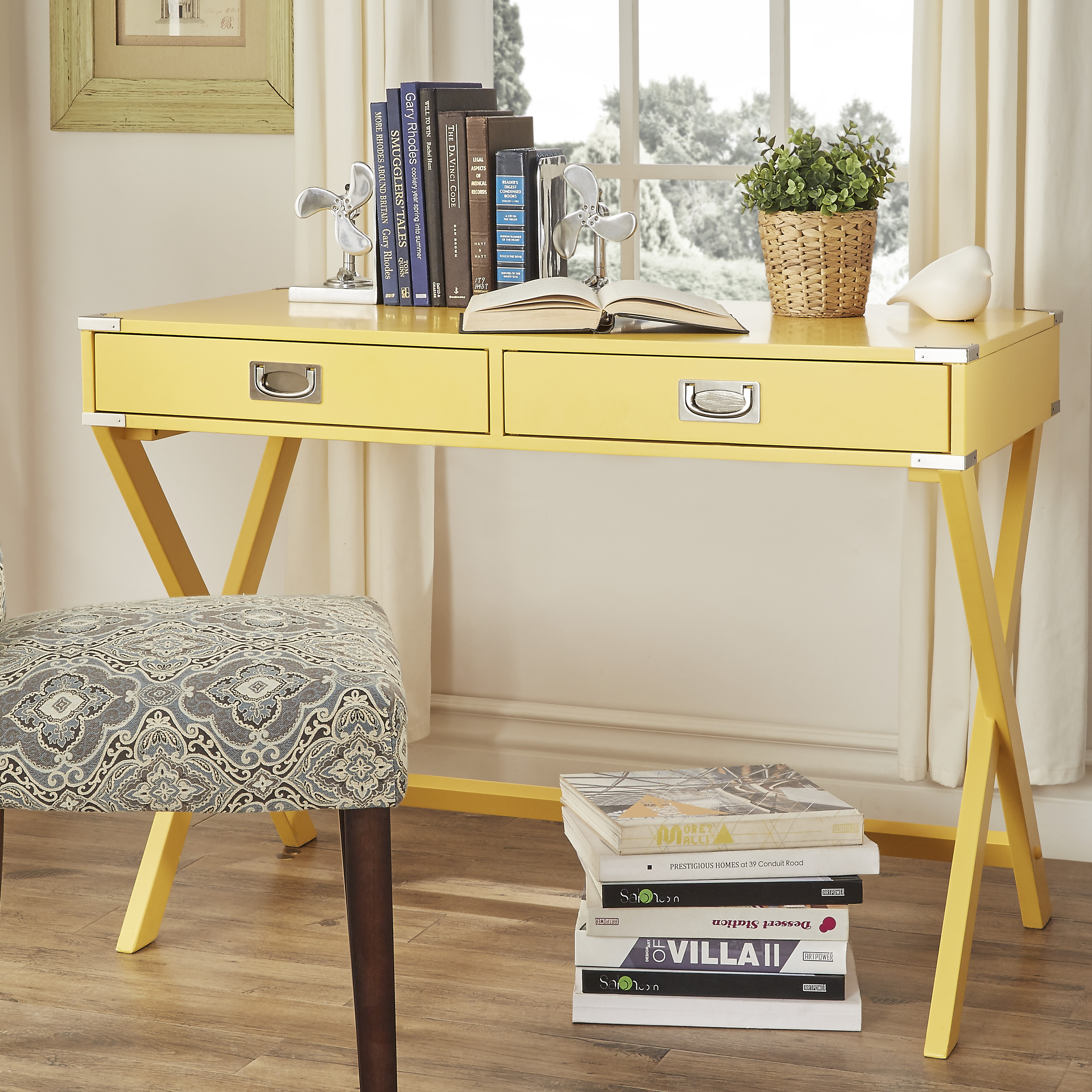 X-Base Wood Accent Campaign Writing Desk