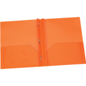Poly Two Pocket Portfolio with Prongs, Orange, Pack of 25