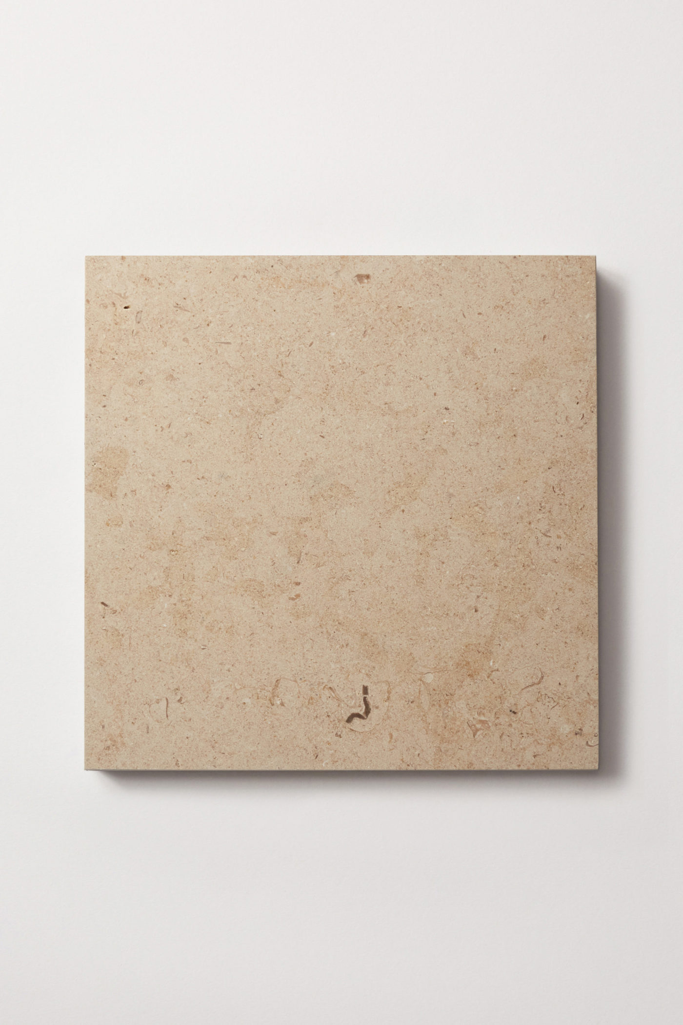 A single large tan colored square limestone tile centered on a white background.