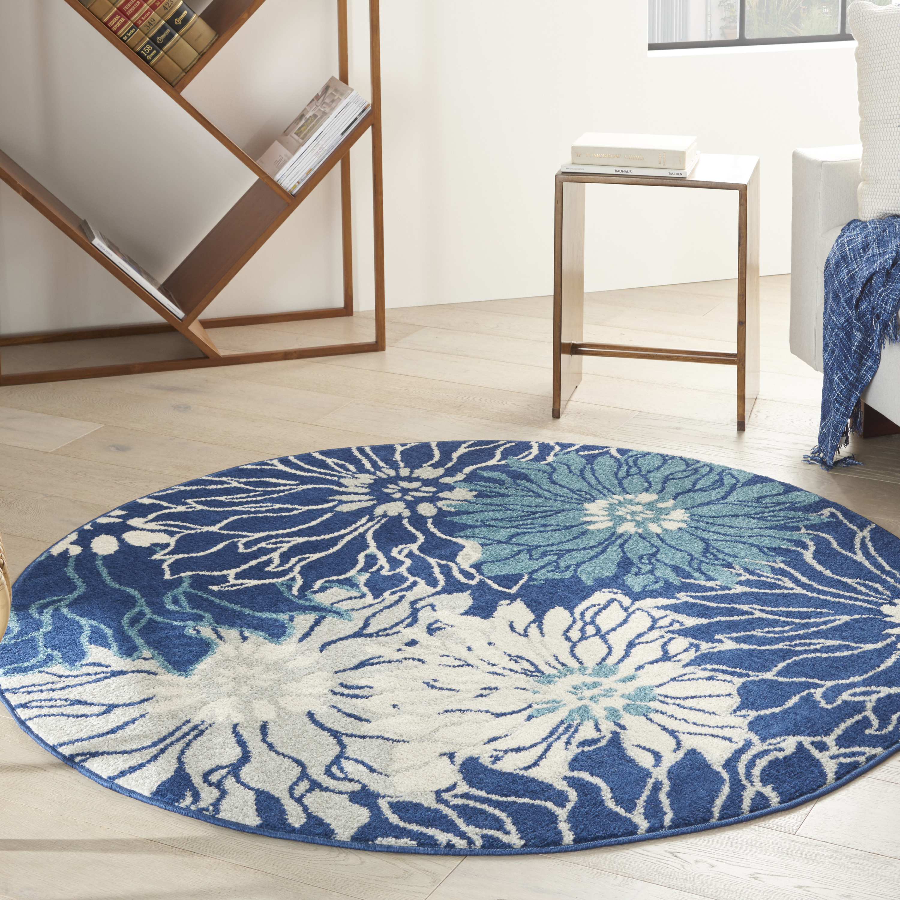 Nourison Passion 5' x Round Navy Ivory Contemporary Indoor Rug