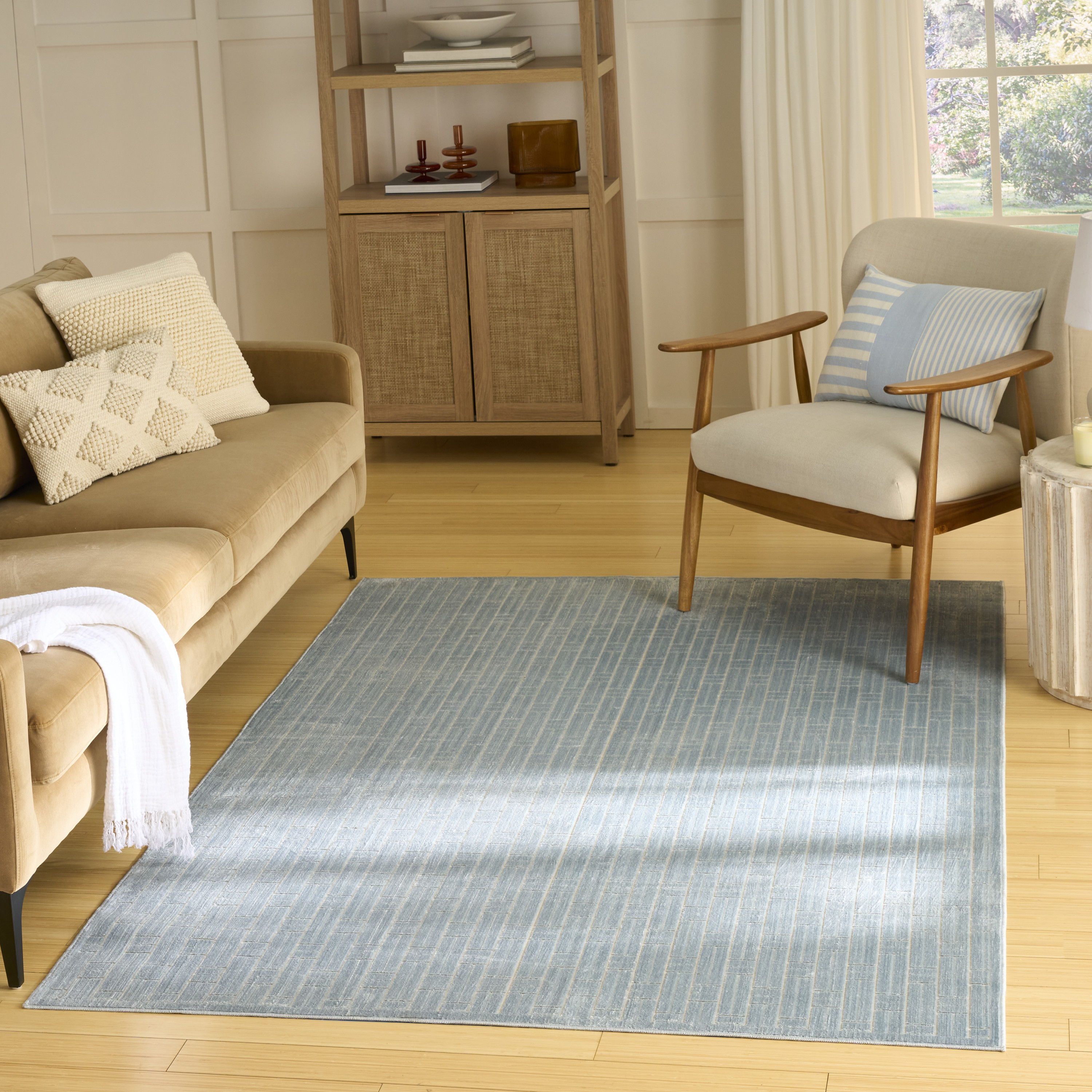 Nourison Washable Charm 6' x 9' Blue Ivory Modern Indoor Rug