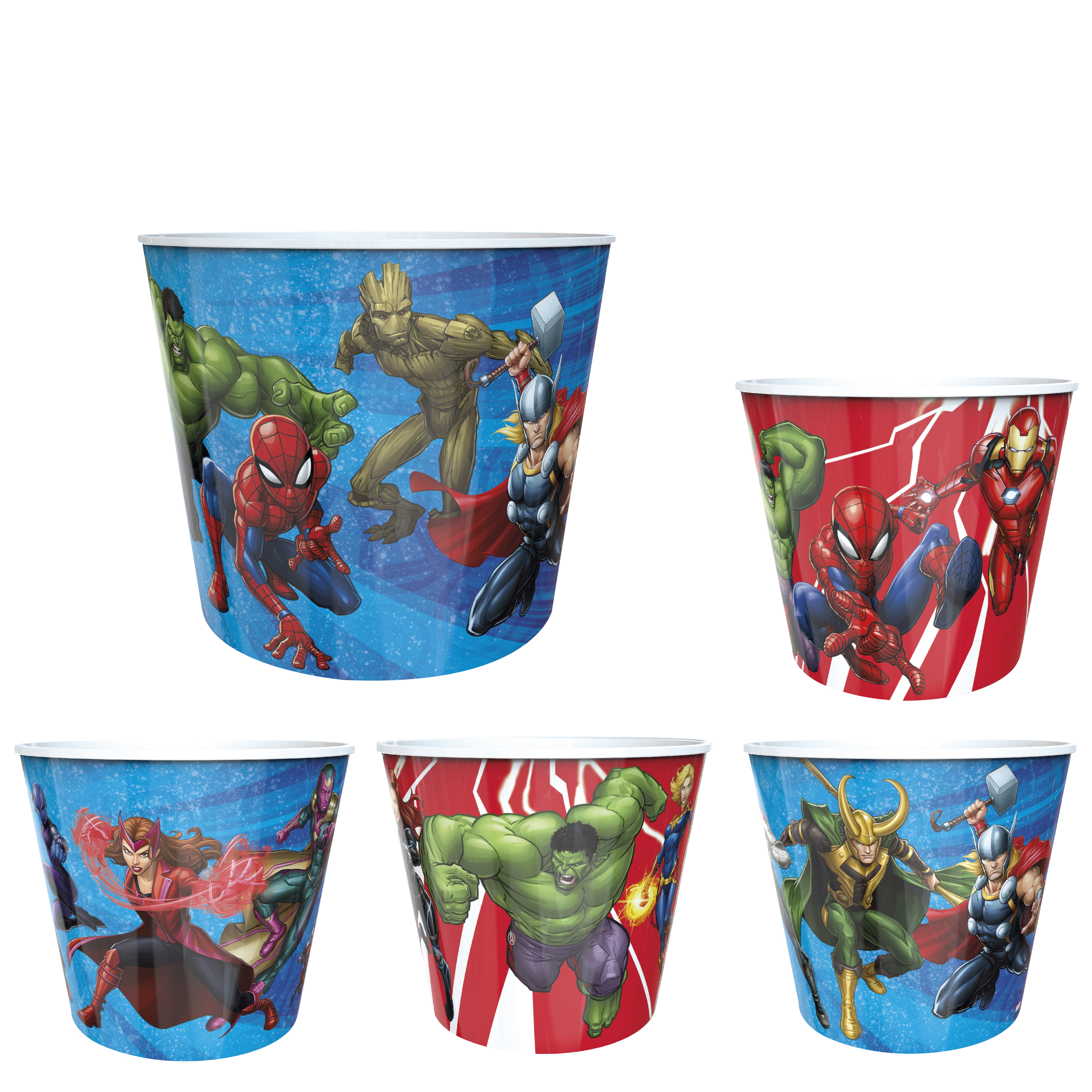 Marvel Comics Plastic Popcorn Container and Bowls, The Hulk, Spider-Man and More, 5-piece set slideshow image 1