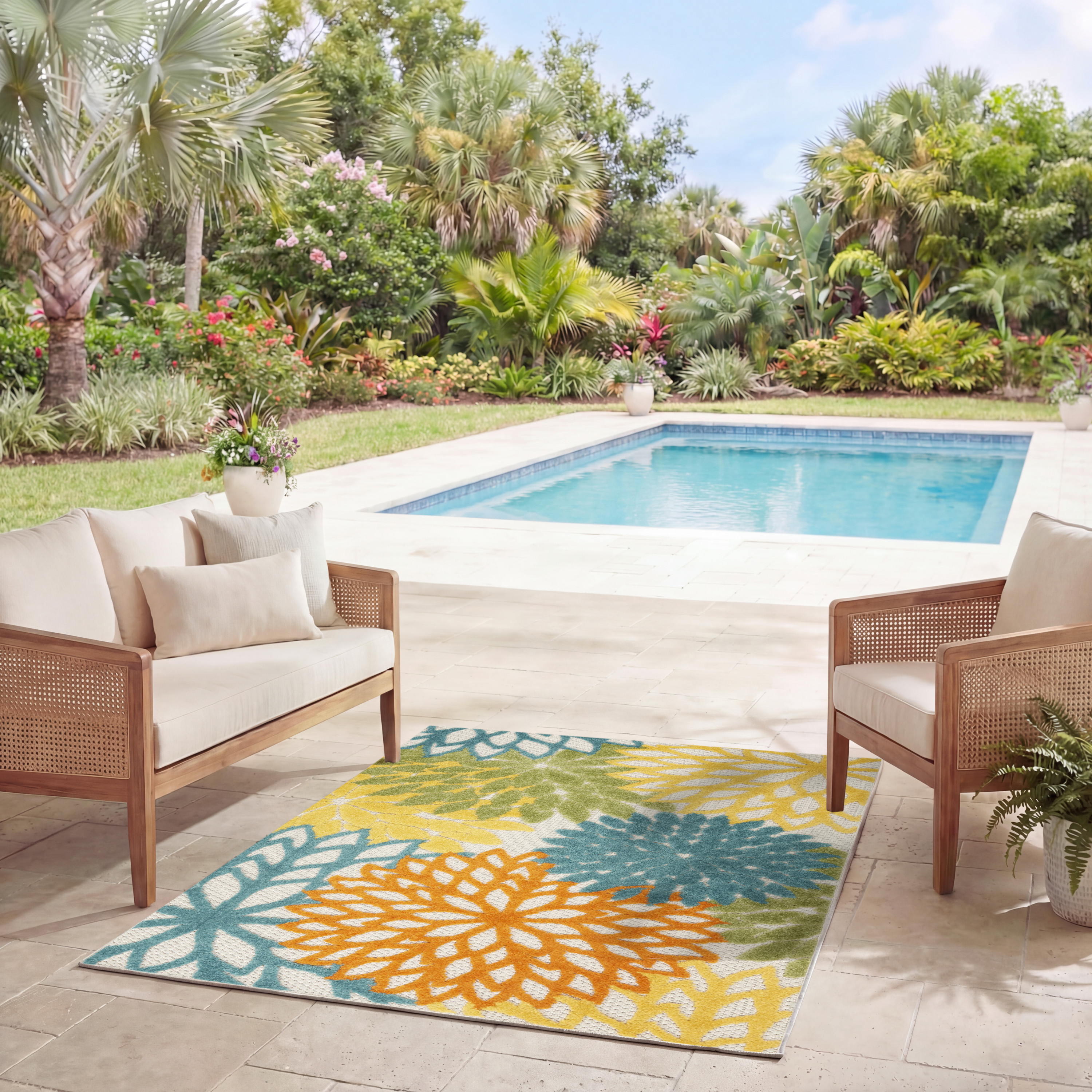 Nourison Aloha 3' x 5' Turquoise/Multicolor Tropical Rug