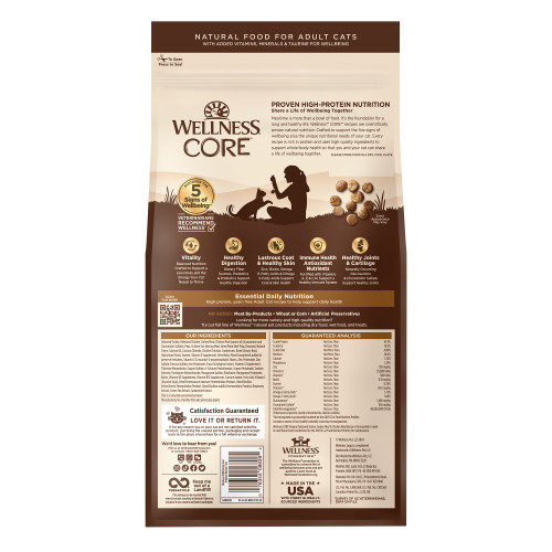 Wellness CORE Grain Free Original Deboned Turkey, Turkey Meal & Chicken Meal back packaging