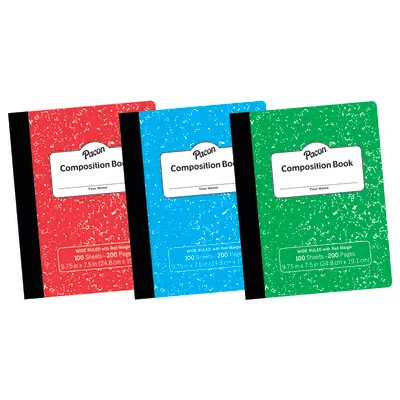 Pacon  Composition Books, 3 Assorted Marble (Red, Blue & Green), 3/8 in ruled with margin 9-3/4