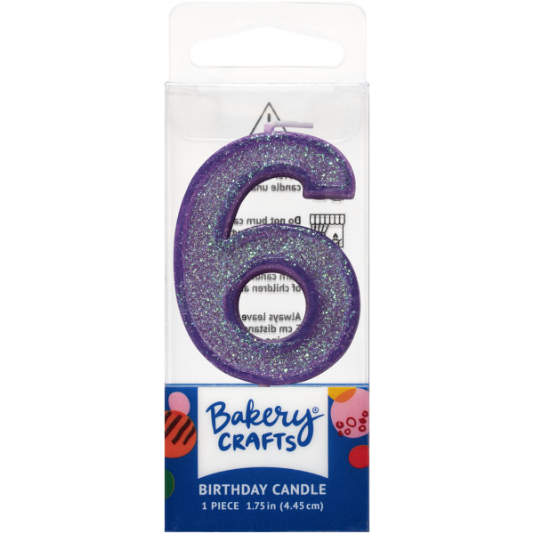 6 Mini Purple Glitter Numeral Candles